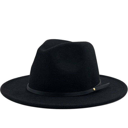 Simple Wide Brim Belted Hat