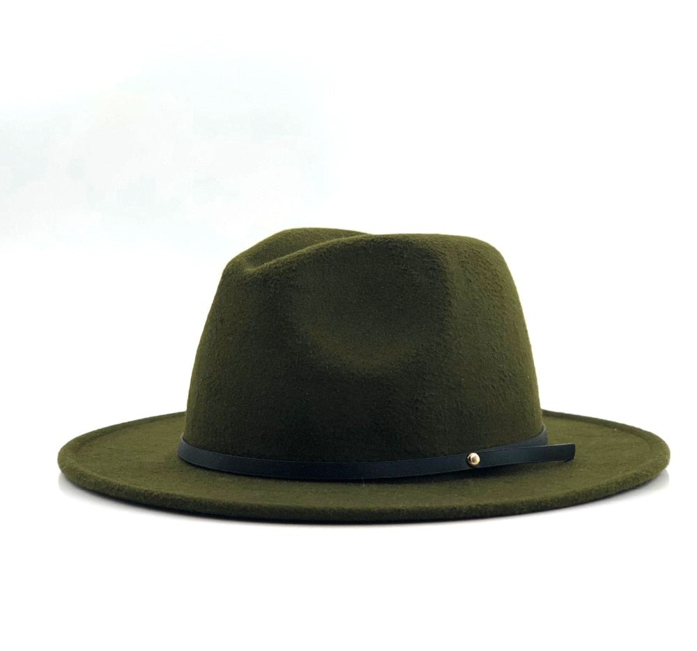 Simple Wide Brim Belted Hat