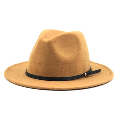 Simple Wide Brim Belted Hat