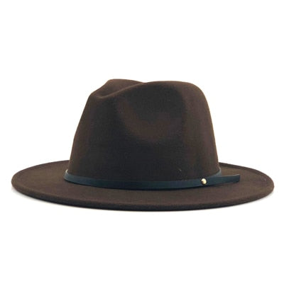 Simple Wide Brim Belted Hat