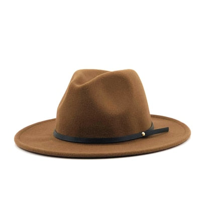 Simple Wide Brim Belted Hat