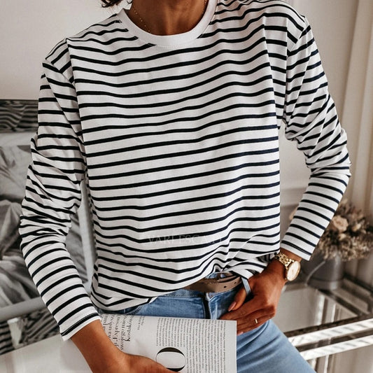 Black + White Casual Long Sleeve Tee