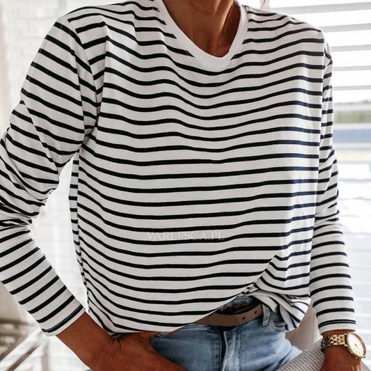 Black + White Casual Long Sleeve Tee